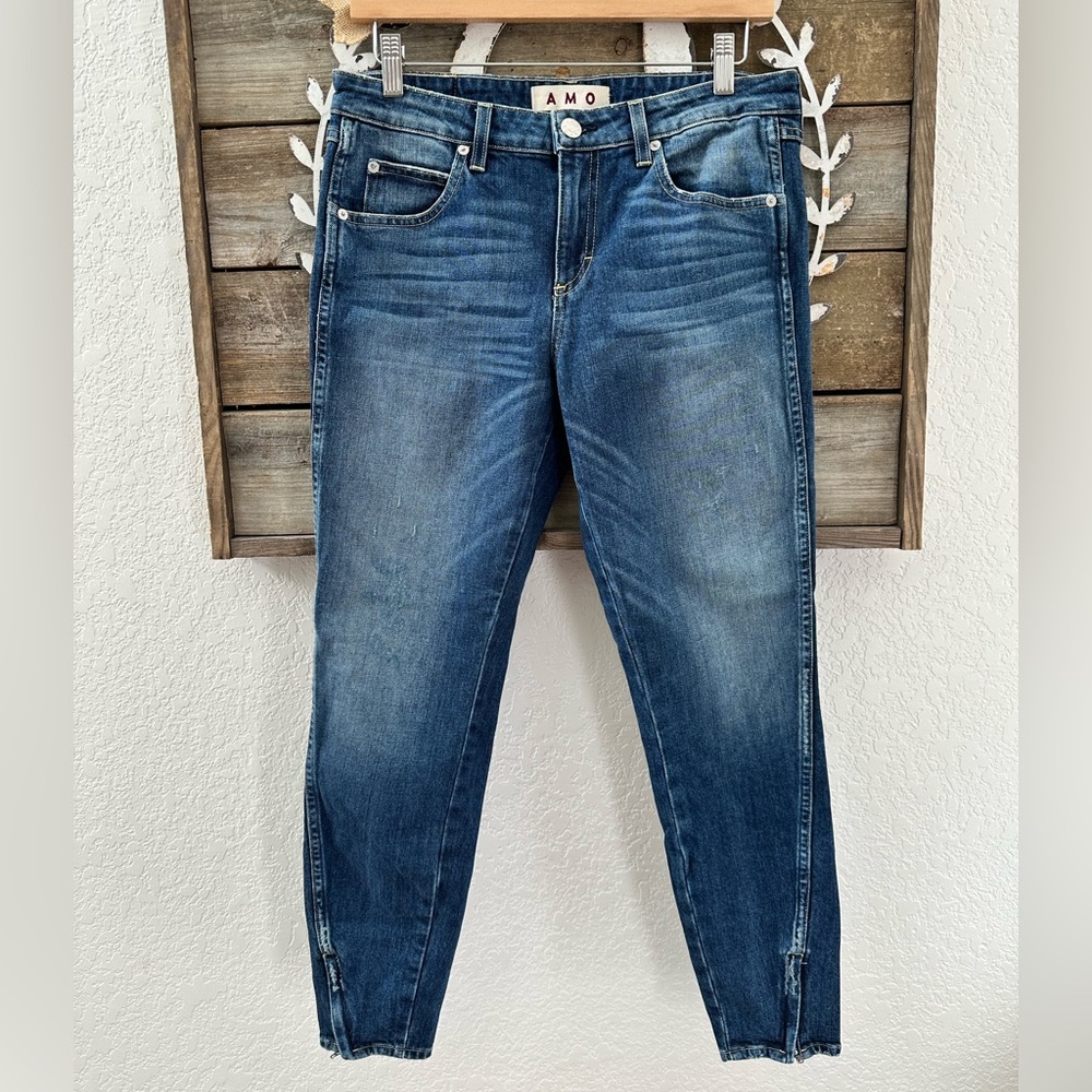 AMO Twist zip denim jeans in sapphire wash ladies size 29